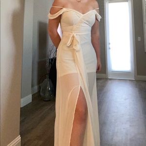 white off the shoulder formal dress